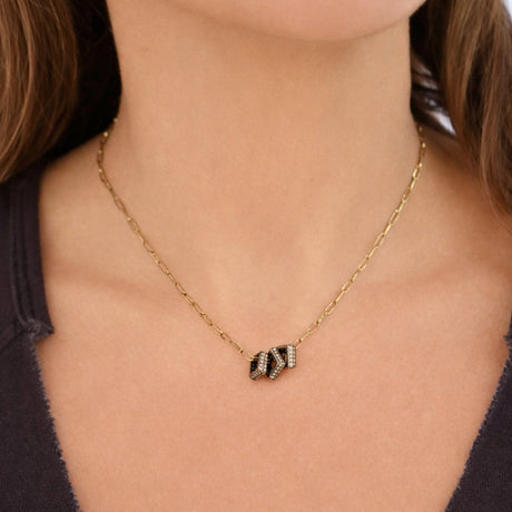Nathan & Moe Pave Trio Square Rondelle Paperclip Link Necklace