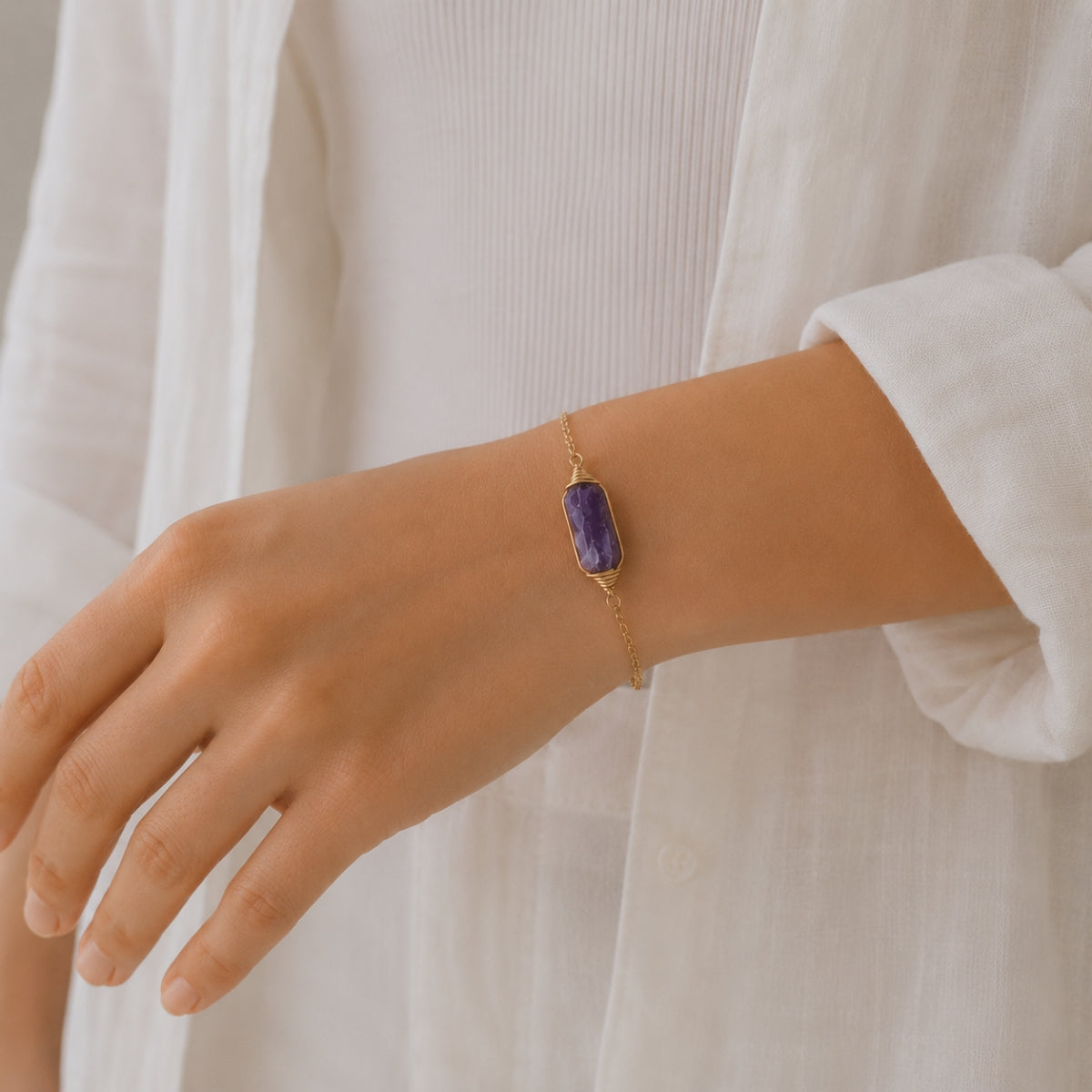 Raw Amethyst Chain Bracelet