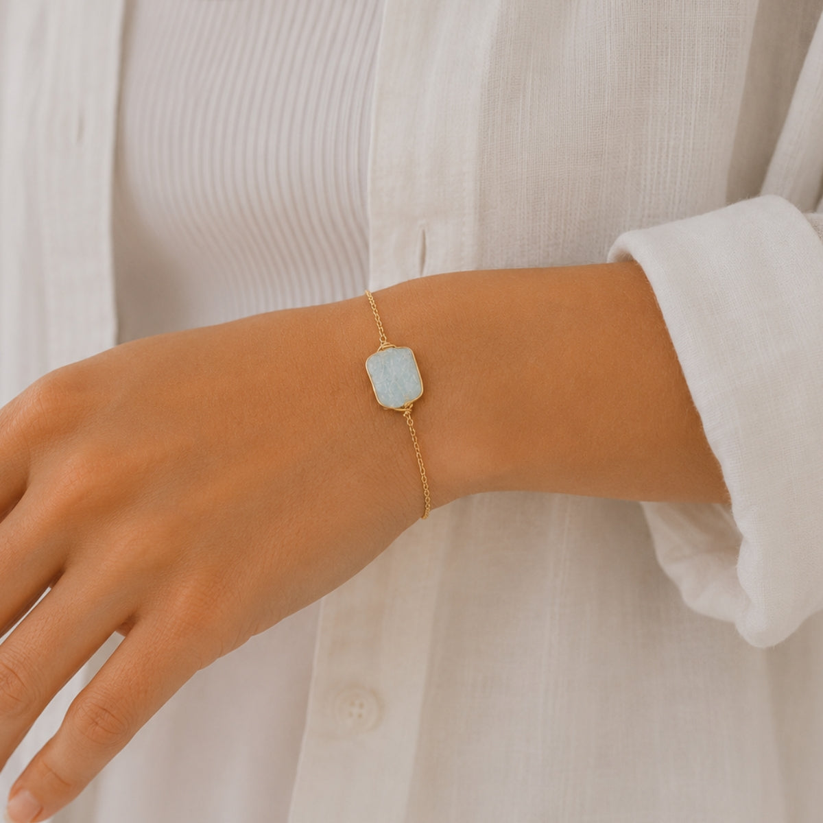 Raw Aquamarine Chain Bracelet