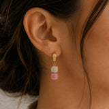 Pink Tourmaline Square Huggie Hoop Earrings