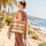 Alex.Max Sea Life Orange Gingham Fringe Beach Bag
