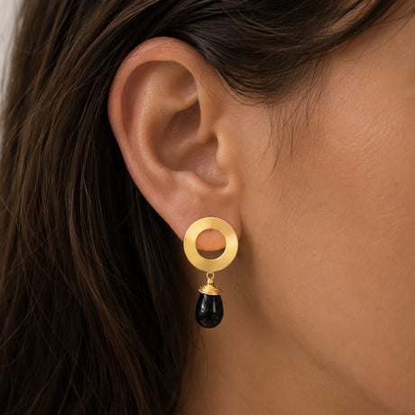Black Onyx Circle Dangle Earrings