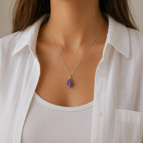 Raw Amethyst Silver Necklace