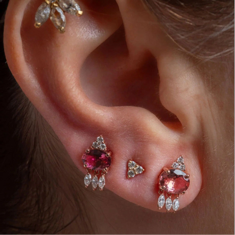 Small Pink Tourmaline with Dangling Stones Earring