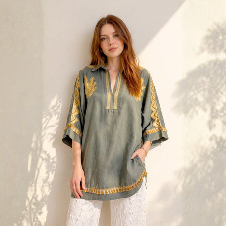 Alex.Max Denim Shell Embroidered Kaftan