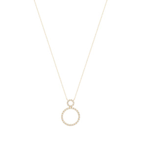 Alexa Jewelry 18k Gold Double Pave Open Circle Necklace with White Diamond