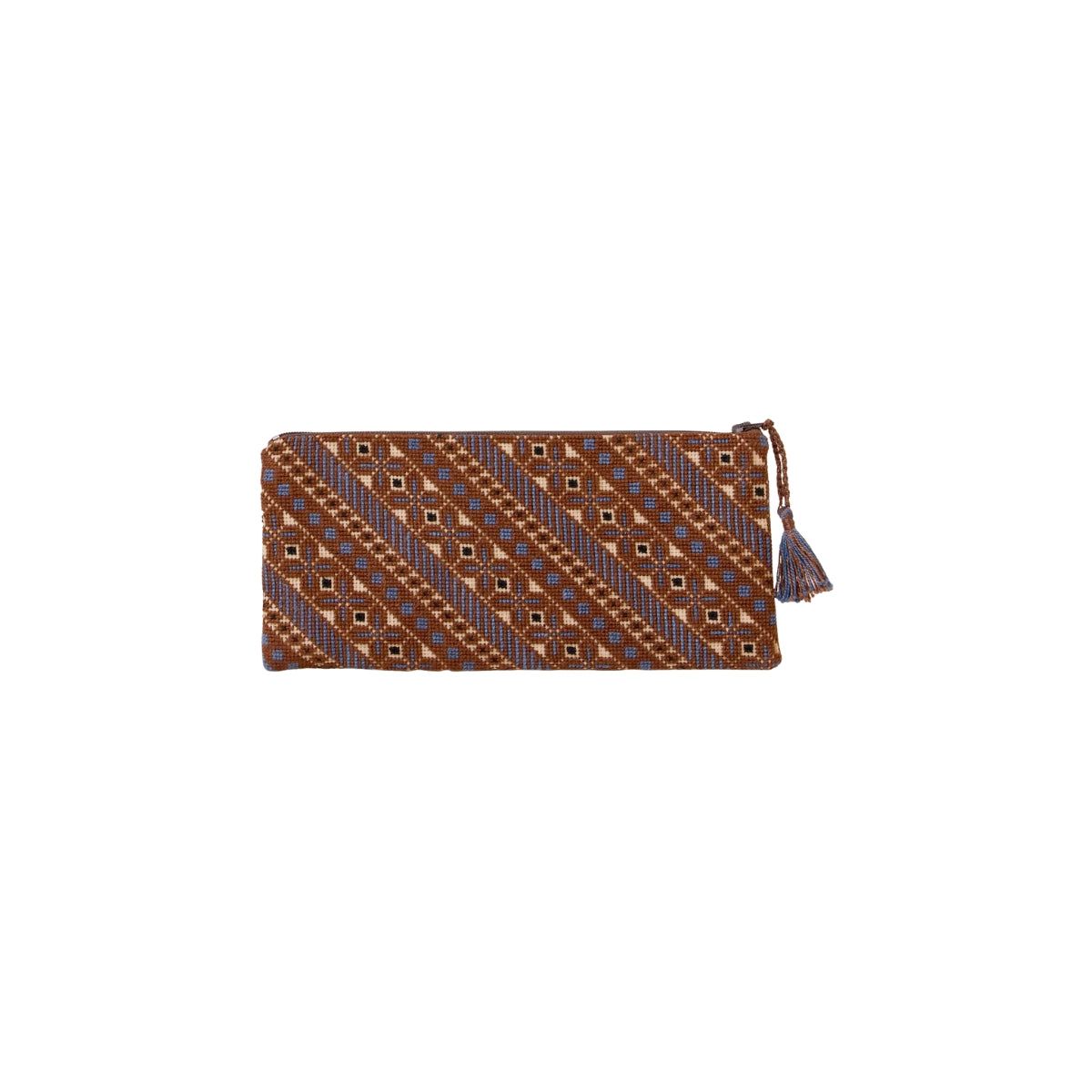 Inaash Brown Diagonal Tatreez Zip Pouch