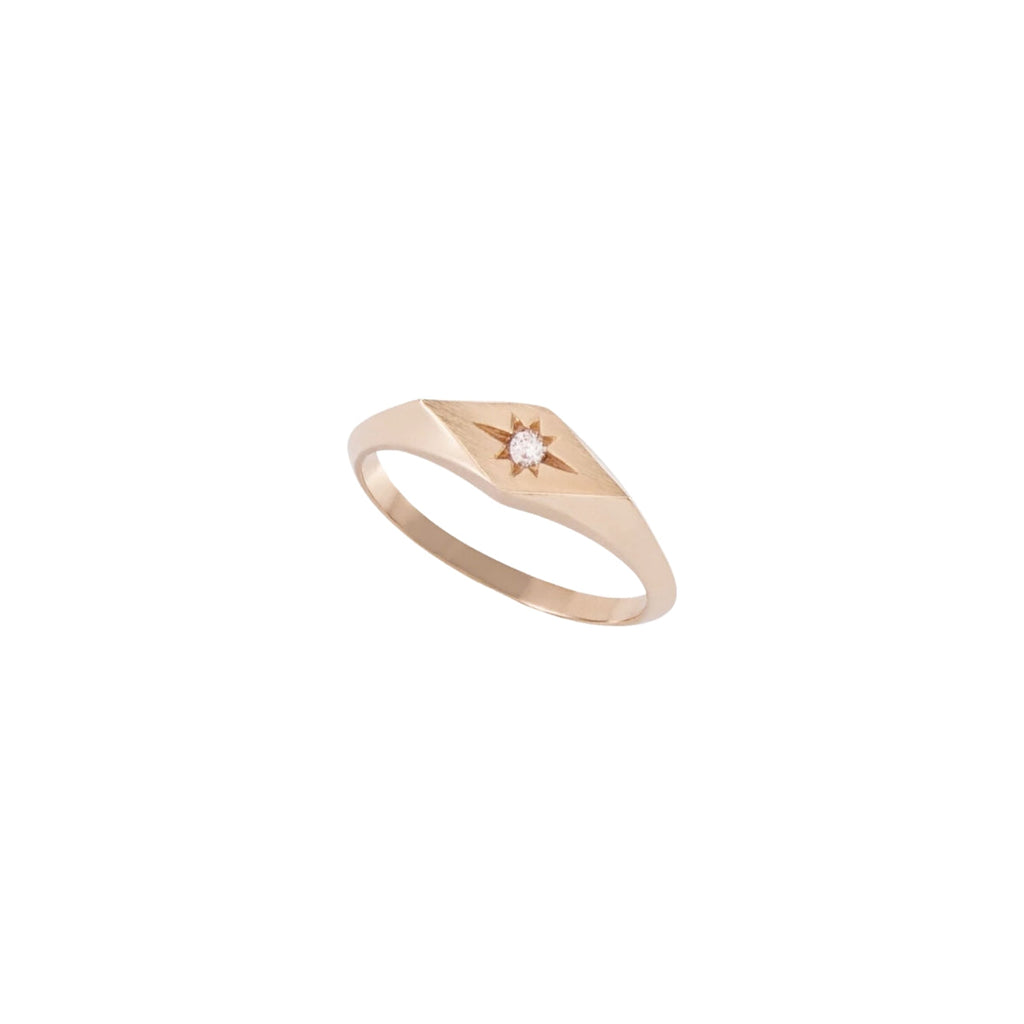 By Delcy 18k Yellow Gold Sol Diamond Signet Ring | Boom & Mellow