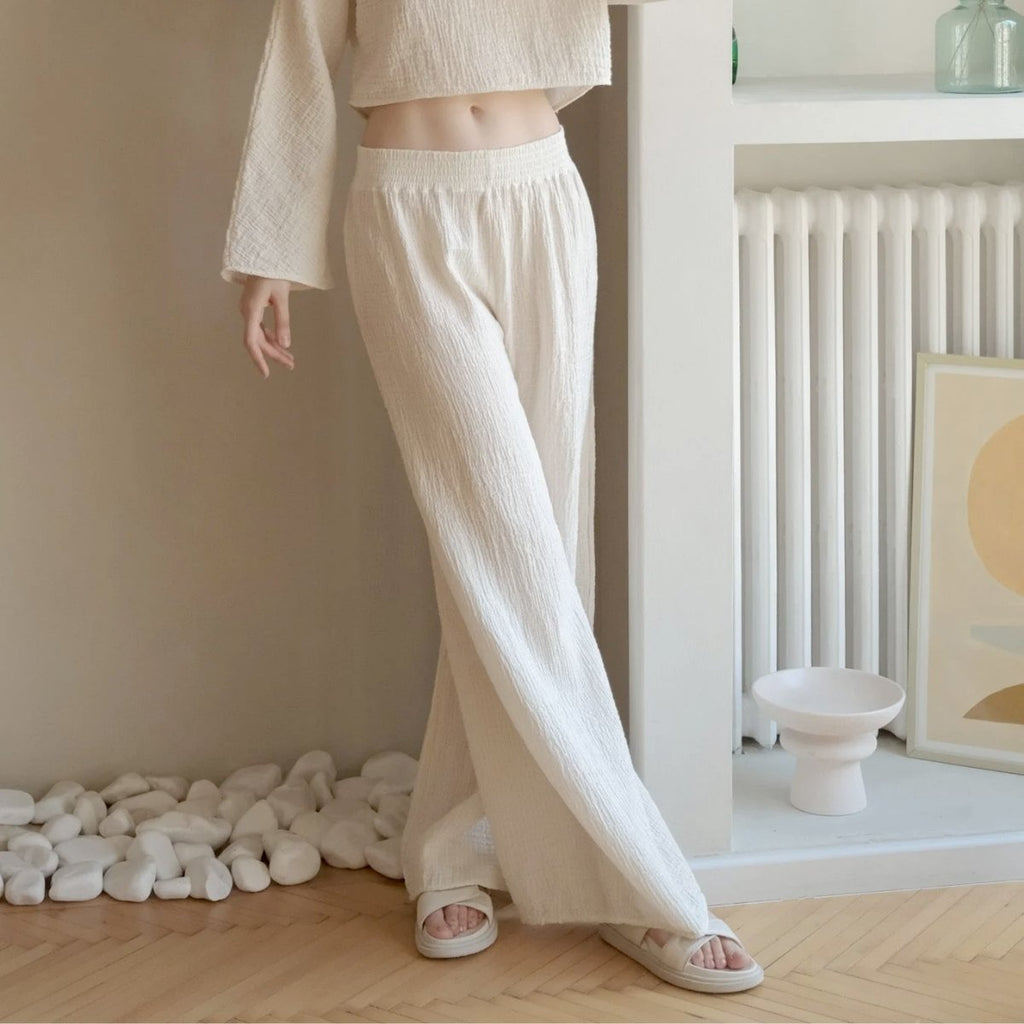 The Handloom Skye Palazzo Pants Natural with Gold Stripes | Boom & Mellow