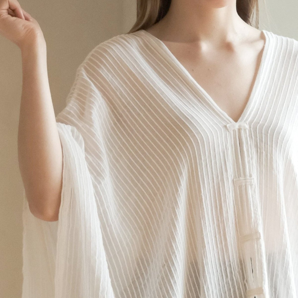 The Handloom Ava Kimono White Stripes | Boom & Mellow