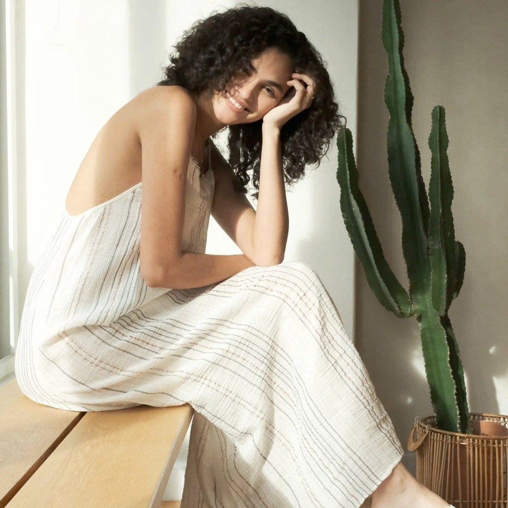 The Handloom Canggu Maxi Dress Natural with Stripes | Boom & Mellow
