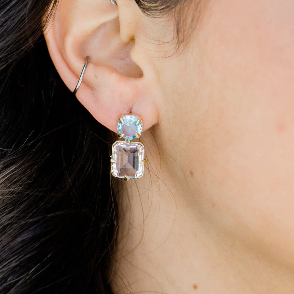 Marcia Moran Ausha Aqua and Rose Quartz Crystals Earrings | Boom & Mellow
