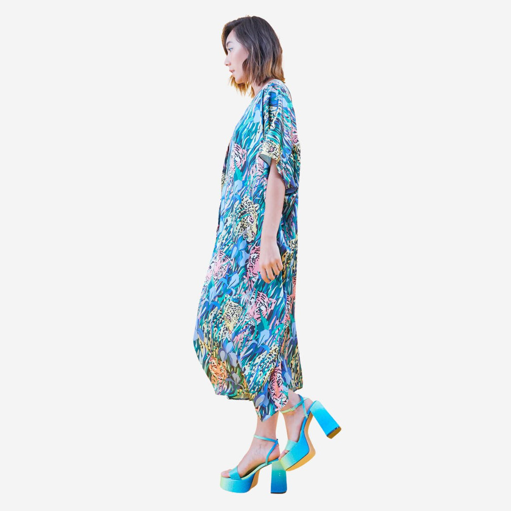 Jayley Floral Leoprard Silk Blend Maxi Dress | Boom & Mellow
