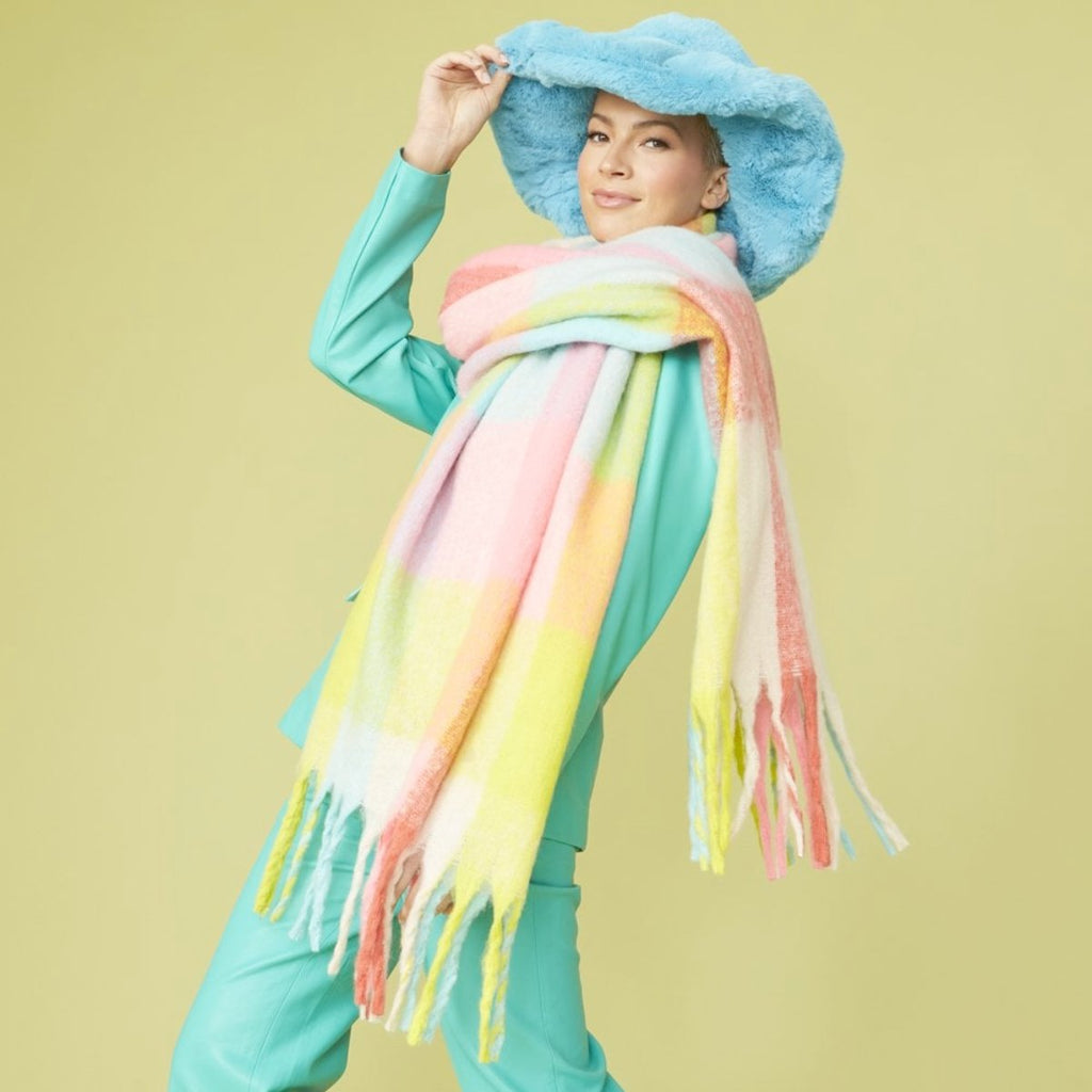 Jayley Pastel Checkered Cashmere Blend Oversized Scarf | Boom & Mellow