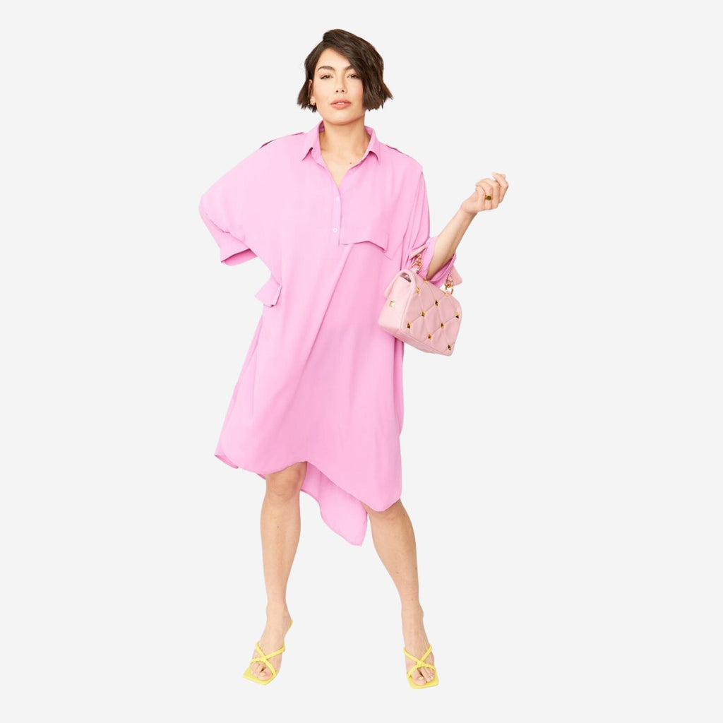 Jayley Pink Silk Blend Shirt Dress | Boom & Mellow
