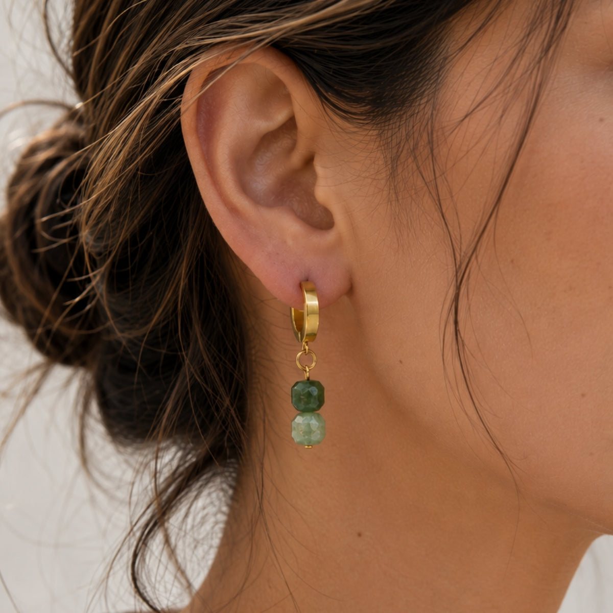 Green Tourmaline Square Huggie Hoop Earrings