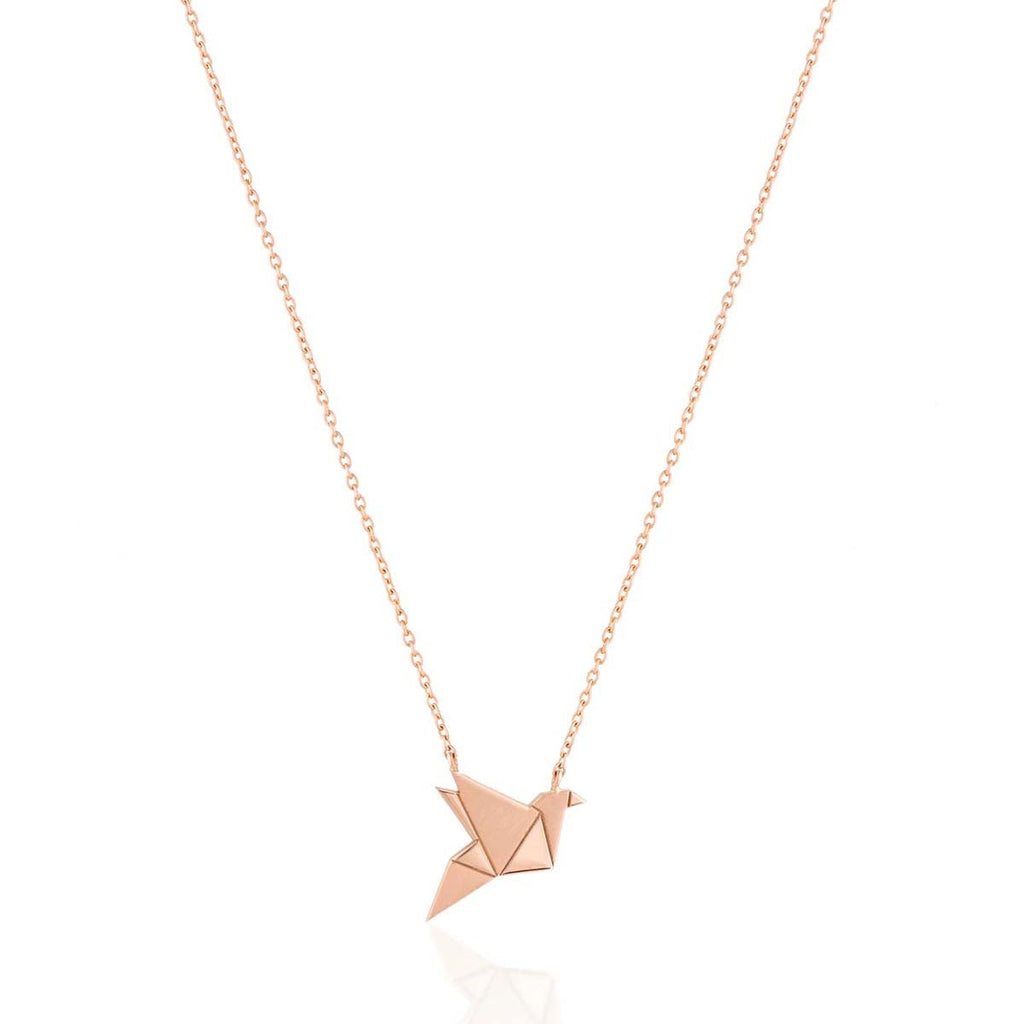 By Delcy 18k Pink Gold Origami Hummingbird Necklace | Boom & Mellow