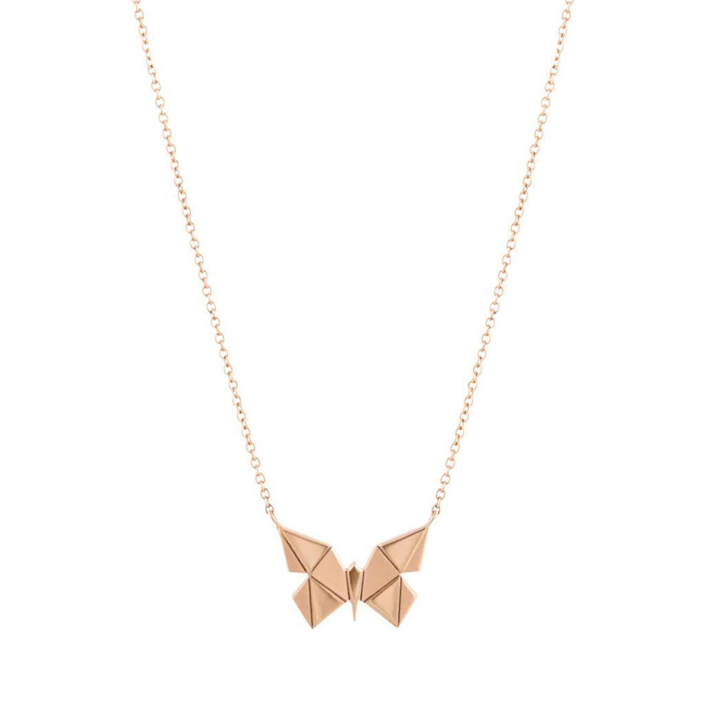 By Delcy 18k Pink Gold Small Origami Butterfly Necklace | Boom & Mellow