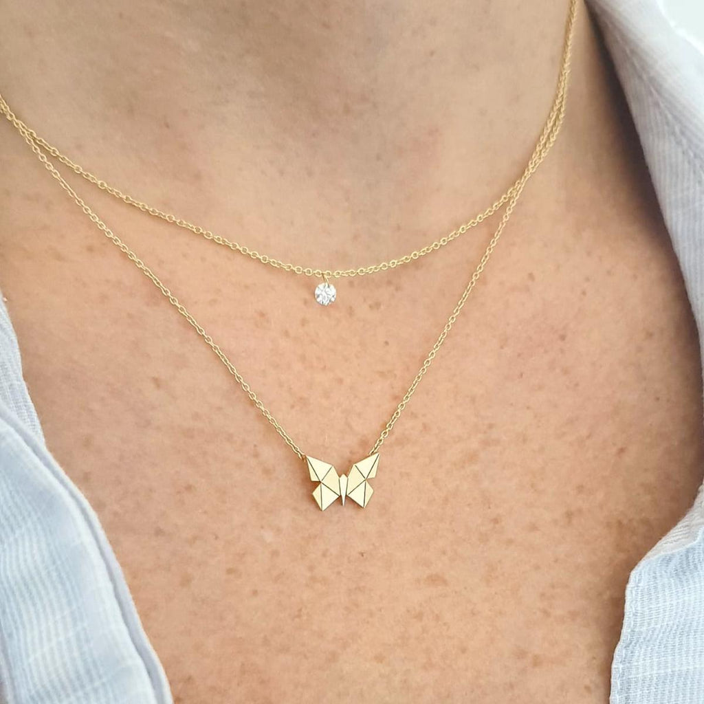 By Delcy 18k Pink Gold Small Origami Butterfly Necklace | Boom & Mellow
