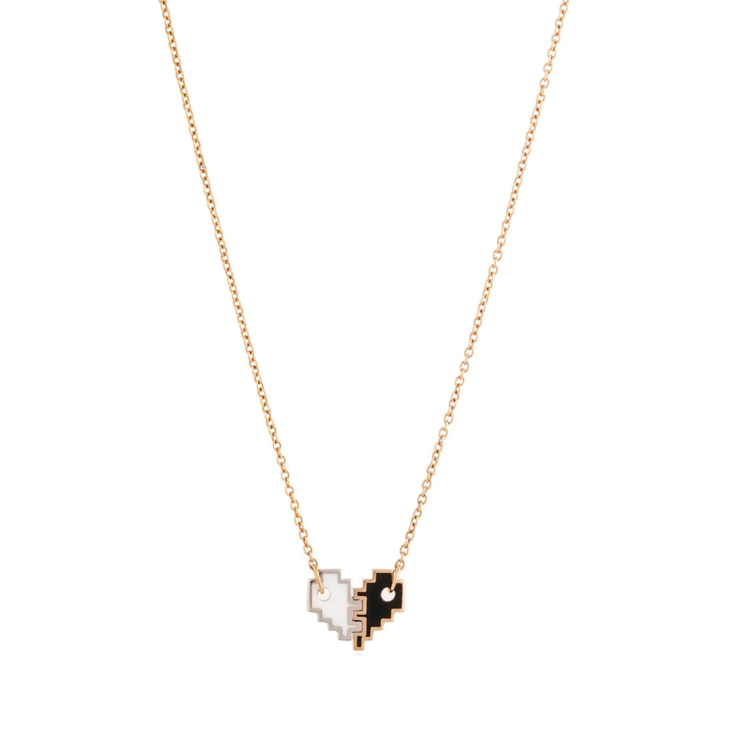 By Delcy 18k Pink Gold Yin Yang Pixel Heart Necklace | Boom & Mellow