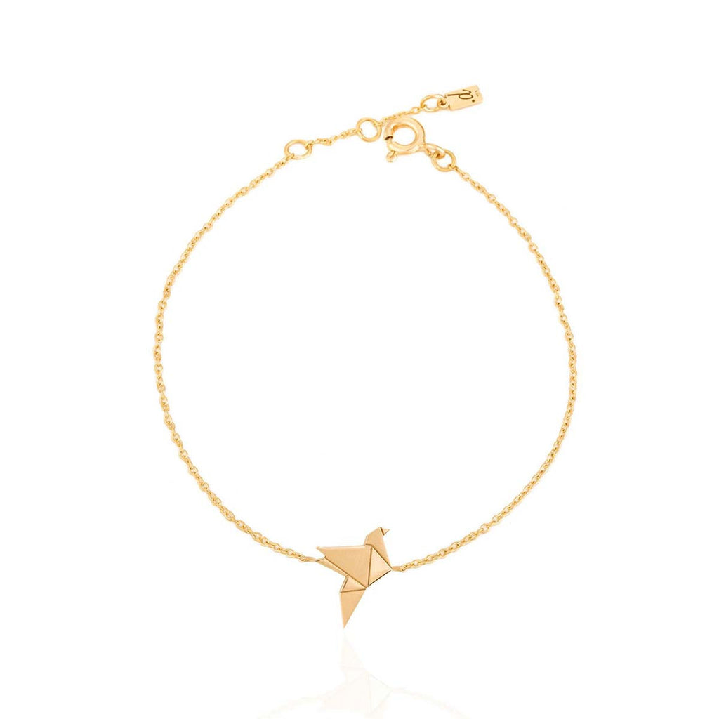 By Delcy 18k Yellow Gold Origami Hummingbird Bracelet | Boom & Mellow