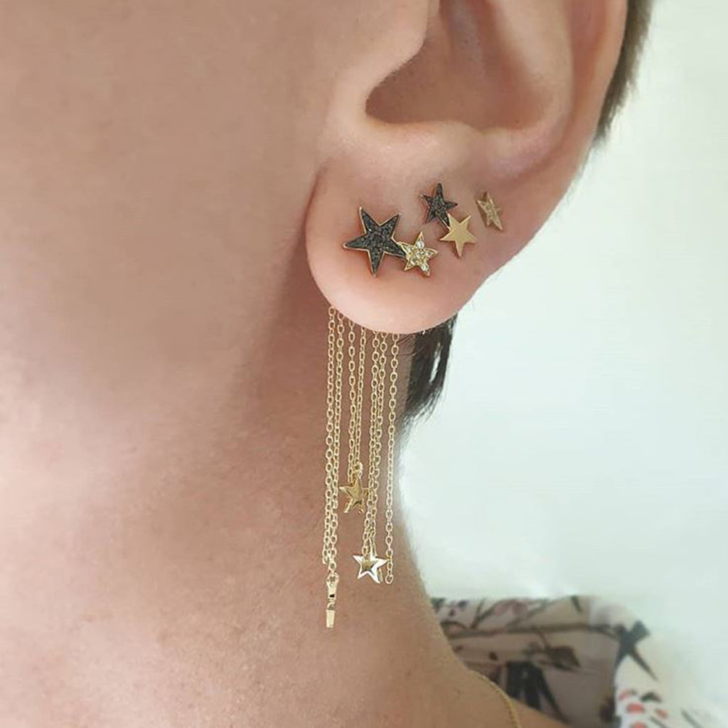 By Delcy 18k Pink Gold Double Shooting Star Earring | Boom & Mellow