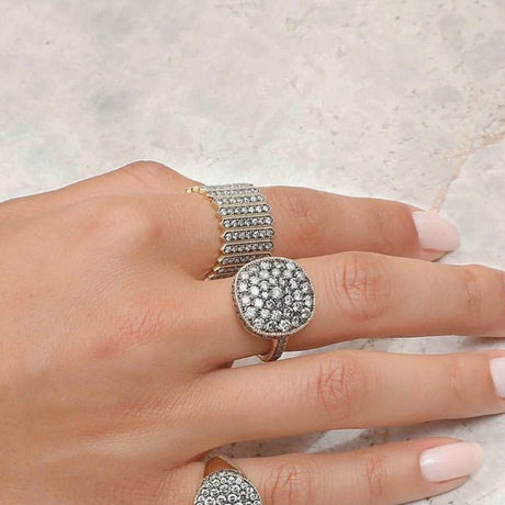 Sigha Bijoux 18k Gold Serrated Wide Band Pave Ring | Boom & Mellow