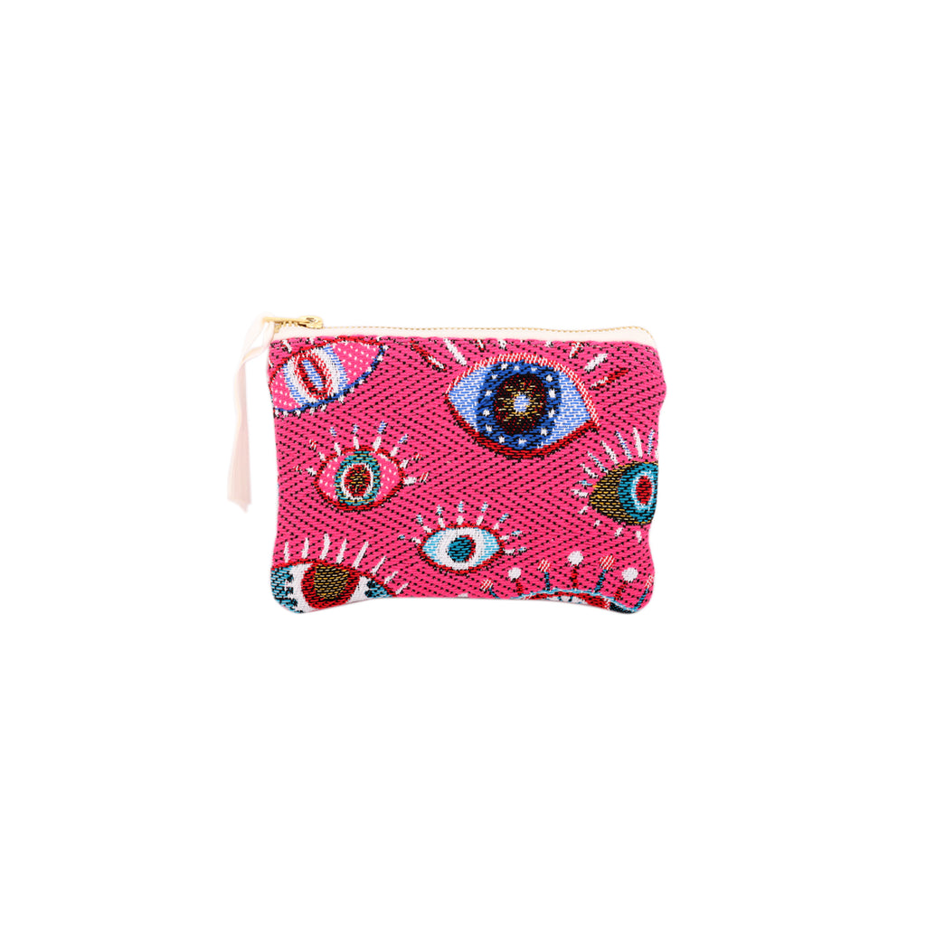 Cofin Evil Eyes Small Pink Zip Pouch | Boom & Mellow