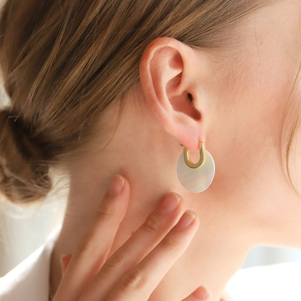 Tai Mother of Pearl Disc Huggie Earrings | Boom & Mellow