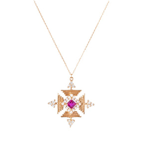 Griff 18k Gold Nev Square Fuchsia Stone Necklace