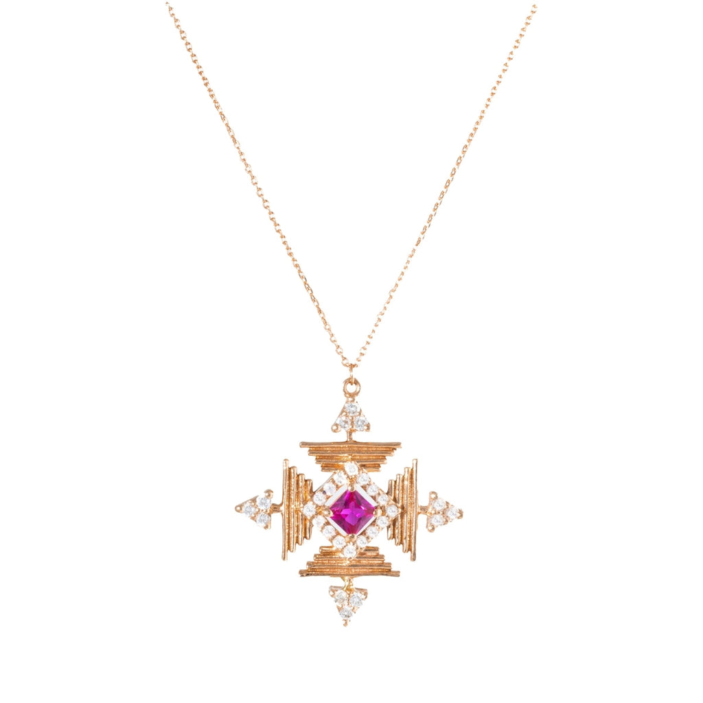 Griff 18k Gold Nev Square Fuchsia Stone Necklace | Boom & Mellow