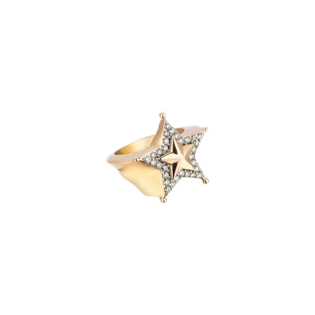 Kismet by Milka 14k Roslow Gold Sheriff Star Pinky Ring with White Diamond