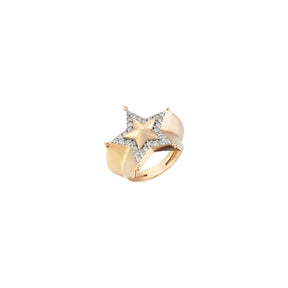 Kismet by Milka 14k Roslow Gold Sheriff Star Pinky Ring with White Diamond