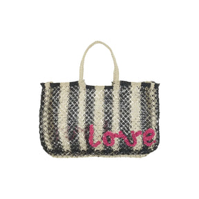 The Jacksons Bags Small Black Stripes Lavinia Love Jute Tote Bag