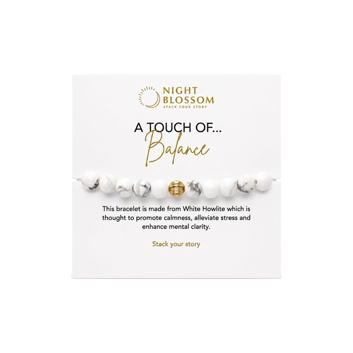 Night Blossom White Howlite Beaded Bracelet with Gold Dot