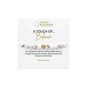 Night Blossom White Howlite Beaded Bracelet with Gold Dot