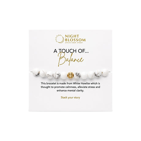 Night Blossom White Howlite Beaded Bracelet with Gold Dot