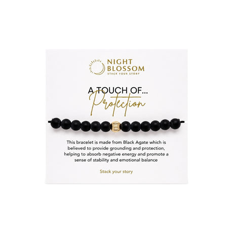 Night Blossom Black Agate Beaded Bracelet with Gold Dot