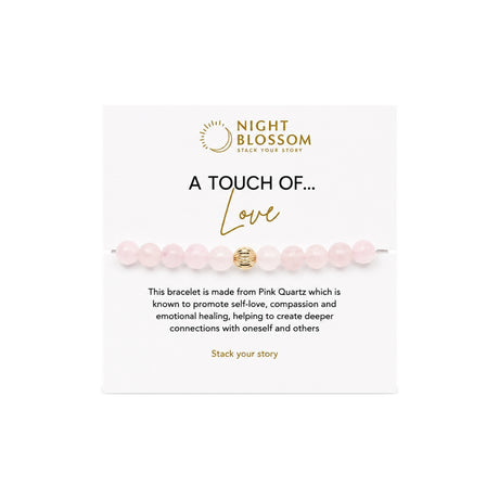 Night Blossom Pink Quartz Beaded Bracelet with Gold Dot