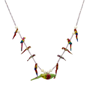 You & Eye Wooden Green Parrot White Beaded Necklace