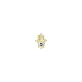 Kefi Jewelry 18k Yellow Gold Blue Sapphire Diamond Hamsa Stud Earring