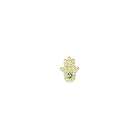 Green Emerald Diamond Hamsa Stud Earring