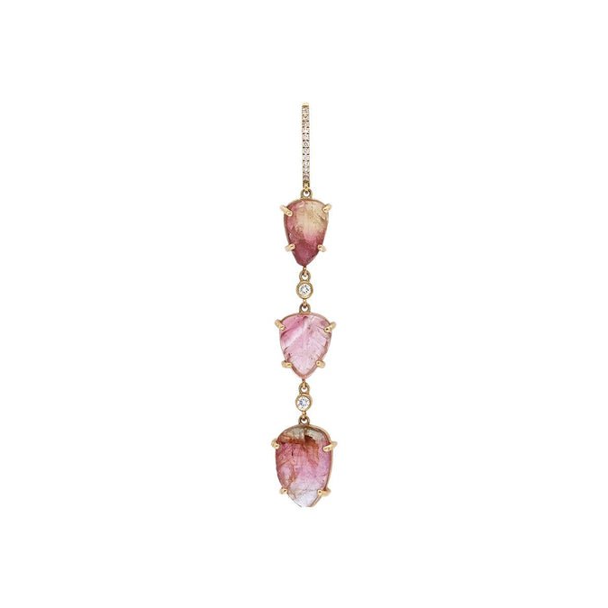 3 Tourmaline Leaf Carved Drop Earring