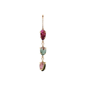 Yasmin Pharaon 14k Gold 3 Bi-color Watermelon Tourmaline Leaf Carved Drop Earring