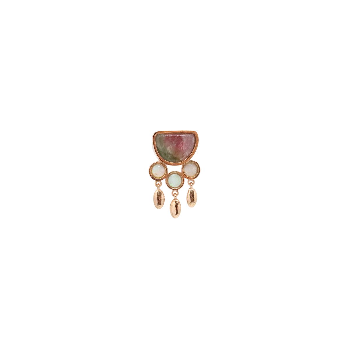 Yasmin Pharaon 14k Gold D Shape Watermelon Tourmaline with Opal Earring