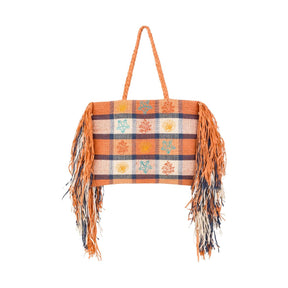 Alex.Max Sea Life Orange Gingham Fringe Beach Bag