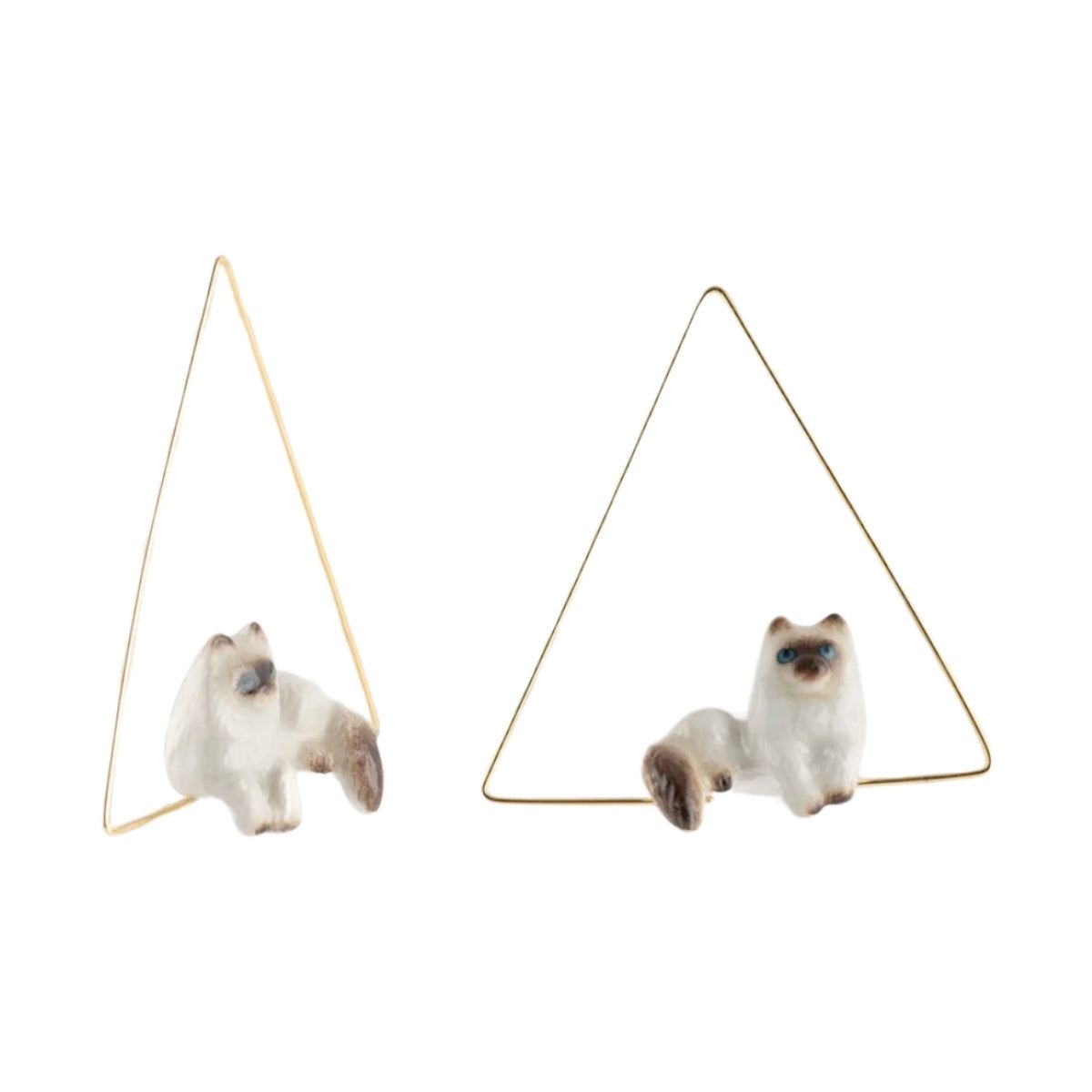 Nach Bijoux Lying Siamese Cat Triangle Earrings