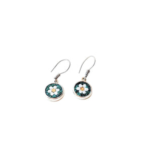 Narcissus Flower Earrings Micro Mosaic Jewellery Made of 925 Silver