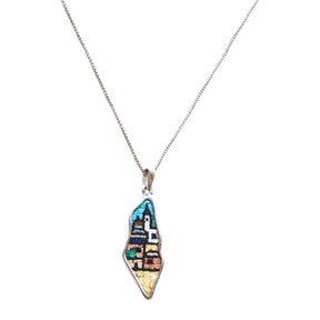 Old City Palestine Map Necklace Micro Mosaic Jewellery Made of 925 Silver