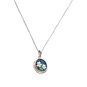 Narcissus Flower Necklace Micro Mosaic Jewellery Made of 925 Silver